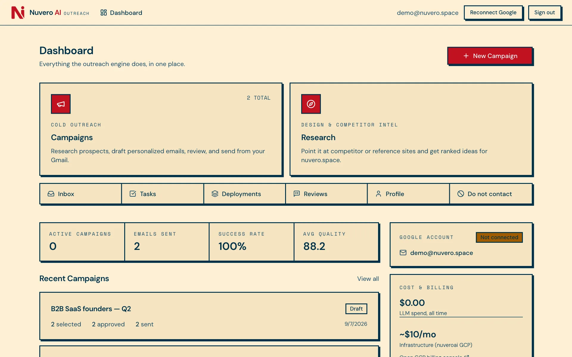 Nuvero AI live demo screenshot